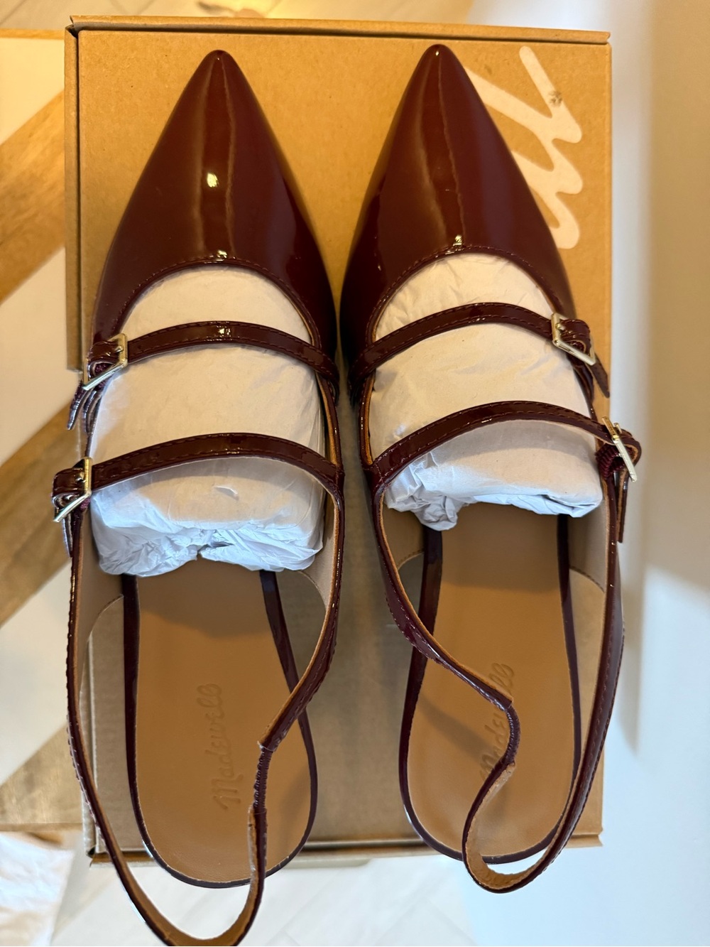 Madewell Women's Burgundy Pointed Patent Leather Slingback Heels / Size 9 - Picture 8 of 10